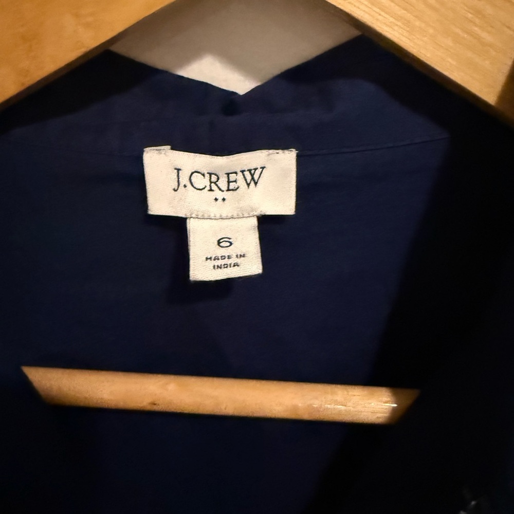 J.Crew Factory Navy Blue Mini Dress Puff Sleeve Collared Preppy Nautical - Picture 4 of 9